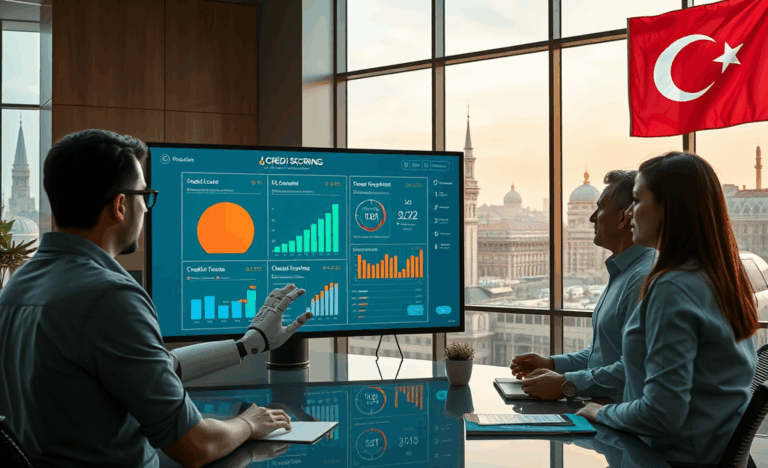 Otomatik analiz kullanarak kredi değerlendirmesi yapan bir sistemin görseli.
