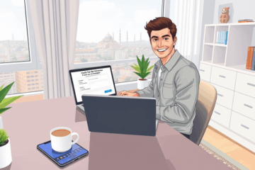 Bir kişinin dijital platformda hızlı kredi başvurusunu yaparken online imza kullandığını gösteren görsel.