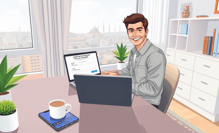 Bir kişinin dijital platformda hızlı kredi başvurusunu yaparken online imza kullandığını gösteren görsel.